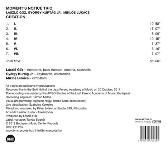 Creation - CD Audio di Moment's Notice Trio - 2