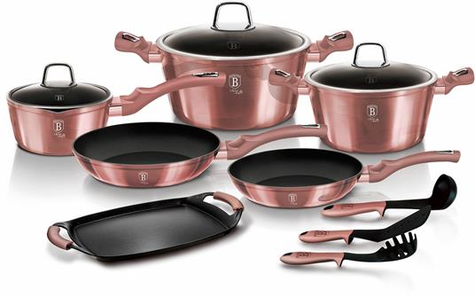 Berlinger Haus I-Rose Set Pentole Induzione 12-Pcs Alluminio Antiaderente Casseruoli Padelle Piastra  Rosa - 2