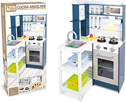 Cucina Legno Angolare per Bambini con Elettrodomestici Luminosi e sonori Cucina Bambini Legno Giocattolo Accessori Gioco Forno Altezza 50cm