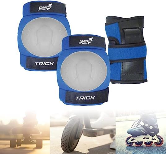 Protezione Ginocchiere Gomitiere e Protezione Polso per Pattini a Rotella,Skateboard, Bicicletta, Hoverboard e Altri Sport Estremi (Blu Taglia M)