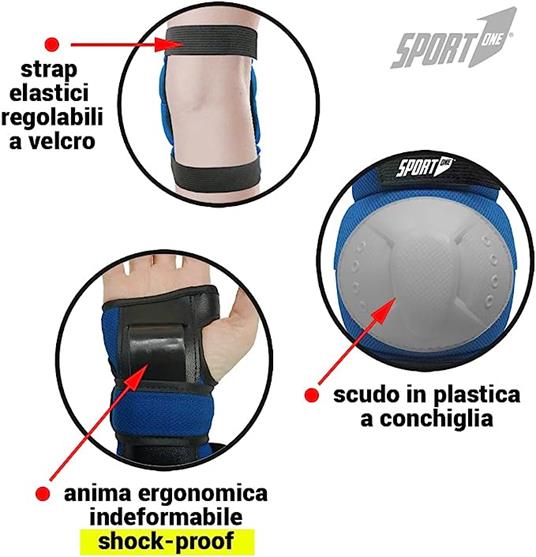 Protezione Ginocchiere Gomitiere e Protezione Polso per Pattini a Rotella,Skateboard, Bicicletta, Hoverboard e Altri Sport Estremi (Blu Taglia M) - 2