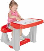 Banco Scuola Bambini 2 Anni Con Sedia Tavolo Scrivania Gioco Studio per Bambini con Scomparti Portapenne e Sgabello Struttura Plastica Dura Multicolore Giocattolo Educativo Dimensione 62x78x50cm