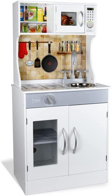 Cucina Legno per Bambini con Luci e Suoni 2 Anni Cucina Giocattolo in Legno per Bambini Altezza 45 cm Grande Bianca