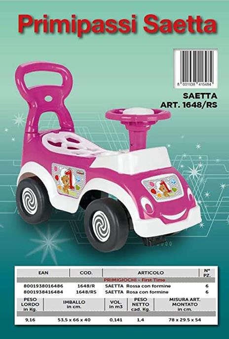 Primipassi Bambina Rosa Primipassi per Bambino Auto Rosa Saetta con Volante e clacson a Soffietto E formine incluse - 2