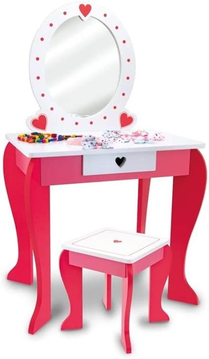 Specchiera Bambina Legno Specchio Sgabello Trucco Legno Bambini Toeletta Rosa da Specchiera Bambina Accessori Toletta Kids di Tavolo Giocattolo 50x36x90(h)