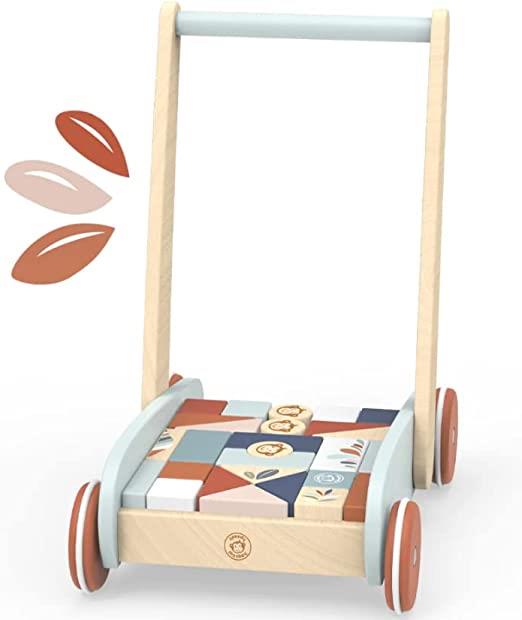 Carrello Primi Passi Cubetti Carrello Primi Passi Legno Montessori Carrello Multi attività a Spinta con Scomparto per Blocchi di Legno - 2