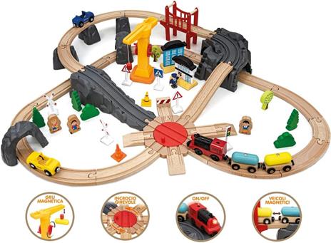 Pista Trenino Legno Bambini Pista Legno Bambini Giocattolo Trenino Macchinine Treno di Giochi da 2 Anni Regalo Con Pezzi In Legno Giocattoli Ferrovia Accessori Educativi Locomotiva - 2