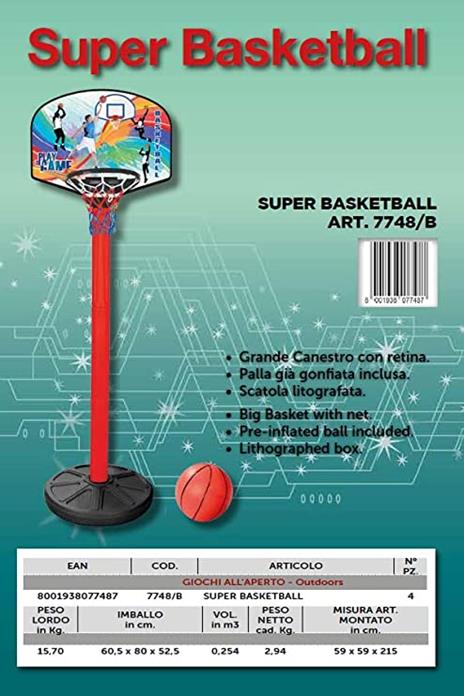 Canestro da Basket Bambini Mini Regolabile CM Interno Camera Giochi Esterno Altezza Pompa Giocattolo Giocattoli Pallacanestro di Interni Portatile Gioco (Grande) - 2