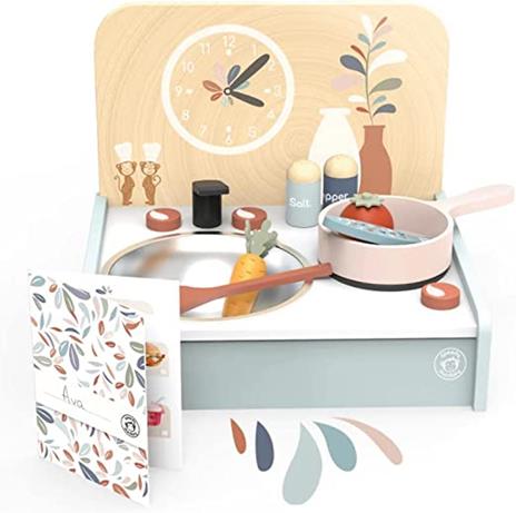 Set Pranzo Giocattolo da Bambini Cucina Giocattolo Accessori Gioco Giocattoli di Legno Cibo tè Regalo Ragazze Giochi Pranzo Anni Multicolore (Tavolino Set Cucina con 8 Accessori)