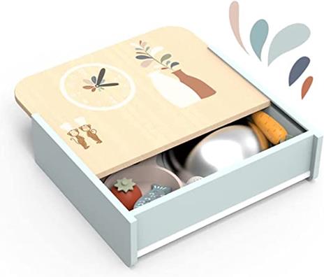 Set Pranzo Giocattolo da Bambini Cucina Giocattolo Accessori Gioco Giocattoli di Legno Cibo tè Regalo Ragazze Giochi Pranzo Anni Multicolore (Tavolino Set Cucina con 8 Accessori) - 2