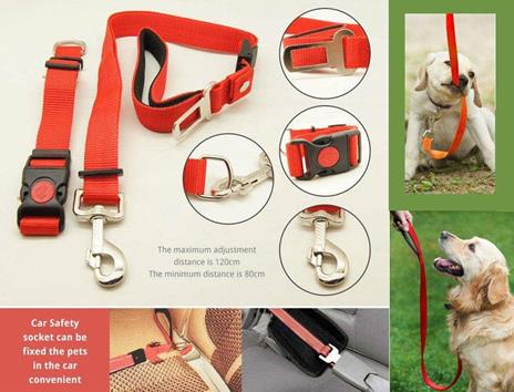 Guinzaglio Cintura Di Sicurezza Per Cani Cane + Collare Regolabile X Sedile Auto
