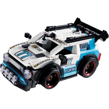 Auto radiocomandata Racing AUER Wise Block - Bianco, blu e nero - Assemblaggio auto da 414 pezzi - Alimentazione a batteria