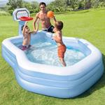 Piscina Gonfiabile Fuoriterra con Canestro Basket e Pallone per Bambini 257x188