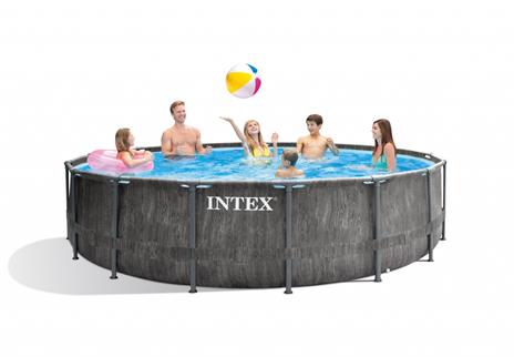 Intex Piscina Prism Greywood 457x122 Cm Pompa Filtro, Scaletta, Telo Base, Telo Copertura