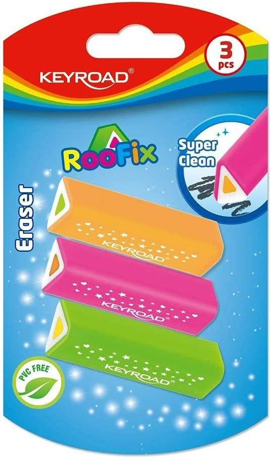 Keyroad Roofix KR971813 - Gomme da cancellare universali, 3 pezzi,  triangolari, blister e colori misti, in gomma termoplastica di alta  qualità, per bambini - Keyroad - Cartoleria e scuola