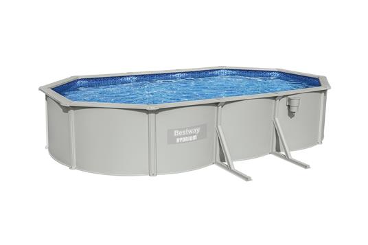 Bestway Hydrium Piscina mis. 610x360x120 cm, acciaio/pvc, colore grigio, stampa interna realistica in pietra prismatica, filtro a sabbia, copertura, scaletta, dosatore chimico Chemconnect, tappeto base