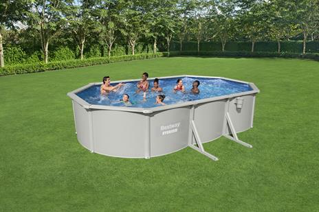 Bestway Hydrium Piscina mis. 610x360x120 cm, acciaio/pvc, colore grigio, stampa interna realistica in pietra prismatica, filtro a sabbia, copertura, scaletta, dosatore chimico Chemconnect, tappeto base - 2