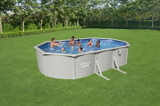 Bestway Hydrium Piscina mis. 610x360x120 cm, acciaio/pvc, colore grigio, stampa interna realistica in pietra prismatica, filtro a sabbia, copertura, scaletta, dosatore chimico Chemconnect, tappeto base - 2