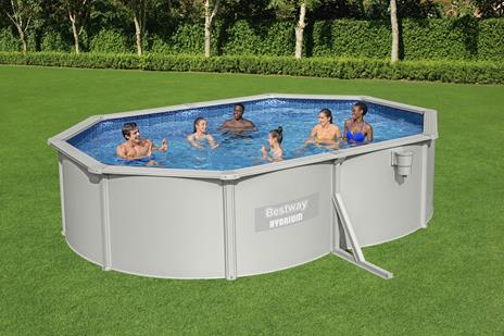Bestway Hydrium Piscina mis. 500x360x120 cm, acciao/pvc, colore grigio, stampa interna realistica in pietra prismatica filtro a sabbia, copertura, sscaletta, dosatore chimico ChemConnect, tappeto base - 2