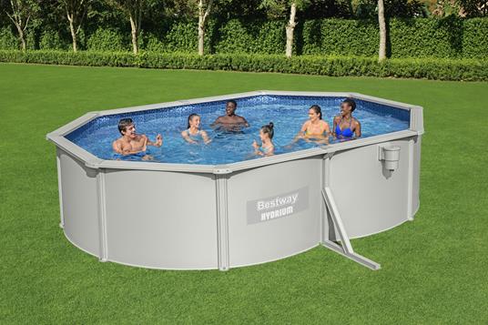 Bestway Hydrium Piscina mis. 500x360x120 cm, acciao/pvc, colore grigio, stampa interna realistica in pietra prismatica filtro a sabbia, copertura, sscaletta, dosatore chimico ChemConnect, tappeto base - 2