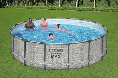 Piscina fuori terra rotonda Steel Pro MAX 488x122 cm effetto pietra (5619E) - 2