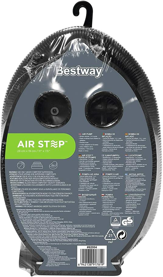 Bestway 62004 | Pompa A Piede, 28X19 cm, Volume 1.400 Cc, 3 Adattatori Per Valvola - 3