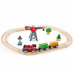 Pista treno con gru e set locomotiva a batteria. Hape E3731