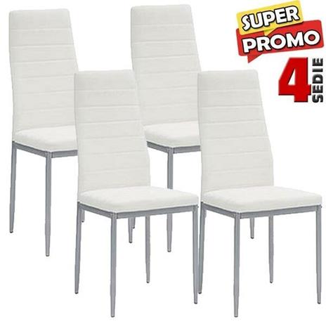 Set 4 Sedie Moderne sala Pranzo Salotto Cucina Seduta Imbottita Ecopelle Bianco - 4