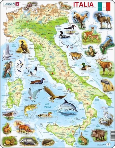 Puzzle per Bambini CARTINA DELL'ITALIA cm 36x28 (65 pezzi). Larsen.