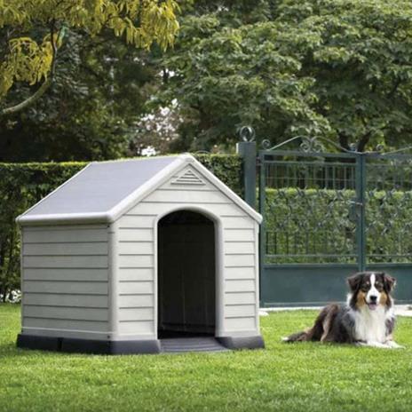Cuccia per cani da esterno in resina. Cucce da giardino per animali domestici con pavimento integrato e rialzato, dimensioni 95x99x99H cm. - 2