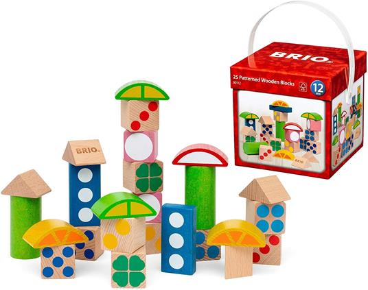 BRIO - Mattoncini in Legno Colorati, Set di Costruzioni per Bambini, Scatola da 25 Pezzi, Età 12+ Mesi