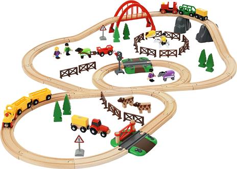 BRIO WORLD - Set Ferrovia Vita In Campagna, Pista Trenino con Accessori, 79 pezzi,  Età 3+ Anni