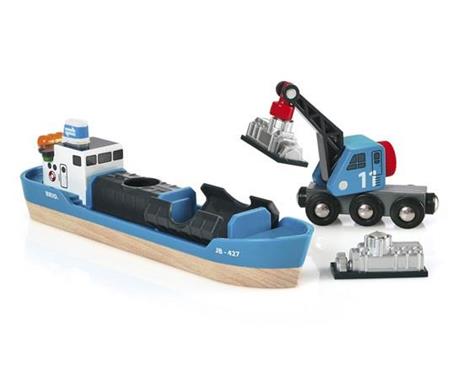 BRIO WORLD - Nave Container e Gru, Veicoli Giocattolo in Legno, 4 pezzi, Età 3+ Anni - 2