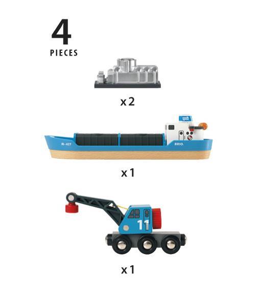 BRIO WORLD - Nave Container e Gru, Veicoli Giocattolo in Legno, 4 pezzi, Età 3+ Anni - 6