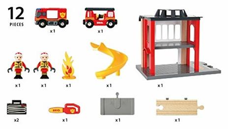 BRIO WORLD - Caserma dei Pompieri, Accessorio per Pista Trenino BRIO, Set da 12 Pezzi, Età 3+ Anni - 6