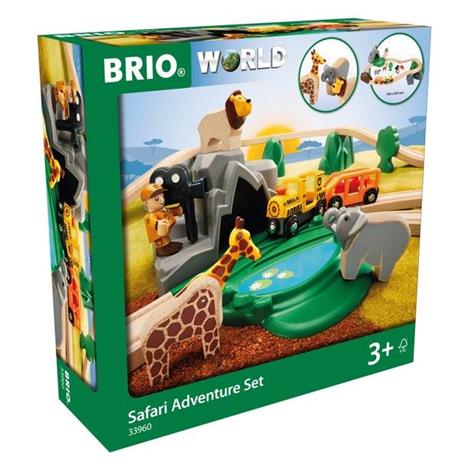 BRIO WORLD -  Set Ferrovia Avventure Safari, Pista Trenino con Accessori, 26 pezzi, Età 3+ Anni