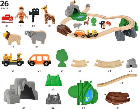 BRIO WORLD -  Set Ferrovia Avventure Safari, Pista Trenino con Accessori, 26 pezzi, Età 3+ Anni - 3