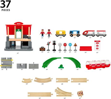 BRIO WORLD - Set Ferrovia Stazione Centrale, Pista Trenino con Accessori, 37 pezzi, Età 3+ Anni - 3
