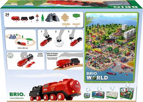 BRIO WORLD - Set Ferrovia con treno a vapore con cisterna, Pista trenino con Accessori, 24 pezzi, Età 3+ Anni - 3