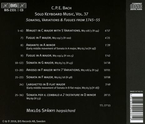 Solo Keyboard Music 37 - CD Audio di Carl Philipp Emanuel Bach - 2