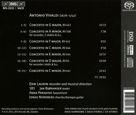 Recorder Concertos - SuperAudio CD di Dan Laurin - 2