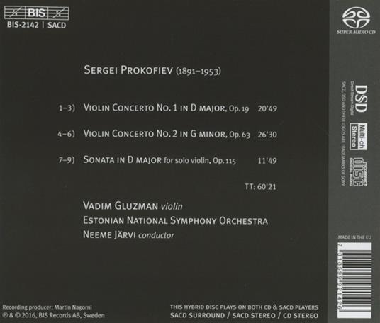 Concerti per violino n.1, n.2 - Sonata per violino solo - - SuperAudio CD di Sergei Prokofiev,Paavo Järvi,Estonian National Symphony Orchestra,Vadim Gluzman - 2