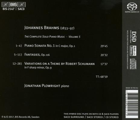 7 Fantasie op.116 - Variazioni su un tema di Schumann - Sonata per pianoforte n.1 - SuperAudio CD di Johannes Brahms,Jonathan Plowright - 2