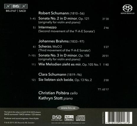 Sonata per violino n.2 op.121 - SuperAudio CD di Johannes Brahms,Robert Schumann,Kathryn Stott,Christian Poltera - 2