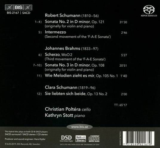 Sonata per violino n.2 op.121 - SuperAudio CD di Johannes Brahms,Robert Schumann,Kathryn Stott,Christian Poltera - 2