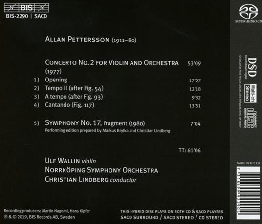 Concerto per violino - Sinfonia n.17 - CD Audio di Allan Pettersson - 2