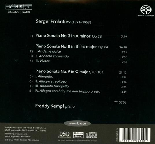 Sonata per pianoforte n.3, n.8, n.9 - SuperAudio CD di Sergei Prokofiev,Freddy Kempf - 2