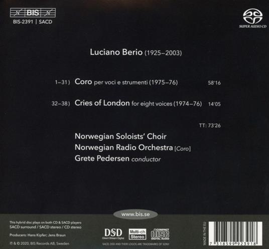 Coro. Cries of London - CD Audio di Luciano Berio,Norwegian Radio Orchestra - 2