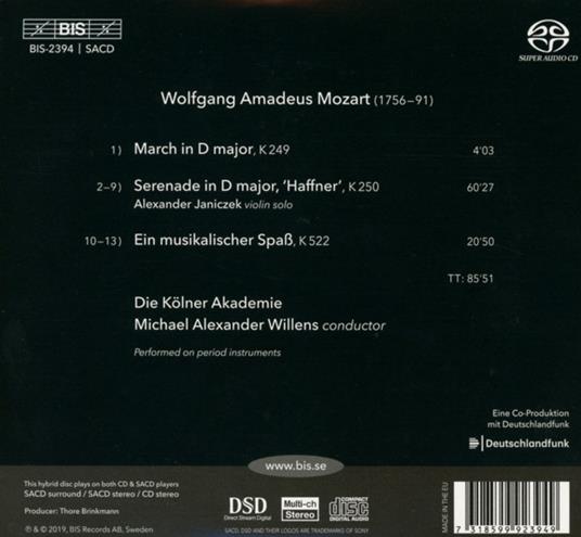 Serenata n.7 K250 - SuperAudio CD di Wolfgang Amadeus Mozart,Kölner Akademie,Michael Alexander Willens - 2