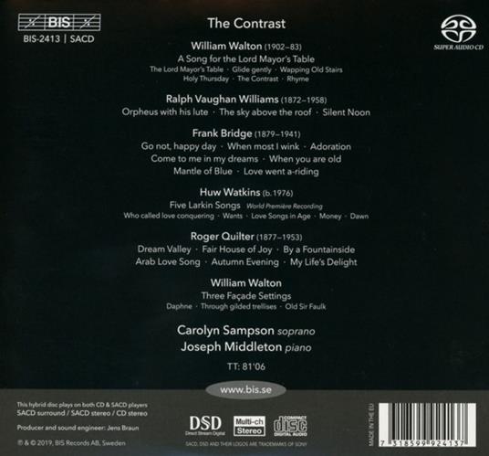 The Contrast. English Poetry in Song - SuperAudio CD di Carolyn Sampson - 2